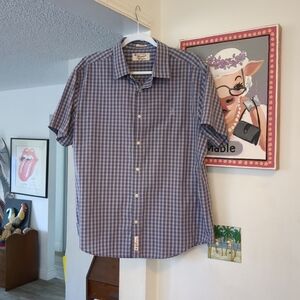Original Penguin Mens Classic Fit Plaid Short Sleeve Button Up Shirt Blue Sz XL